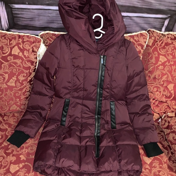 french connection curved hem padded zip up jacket